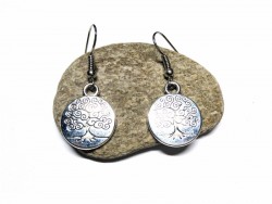 Silver hook Earrings, silver Tree of life pendant