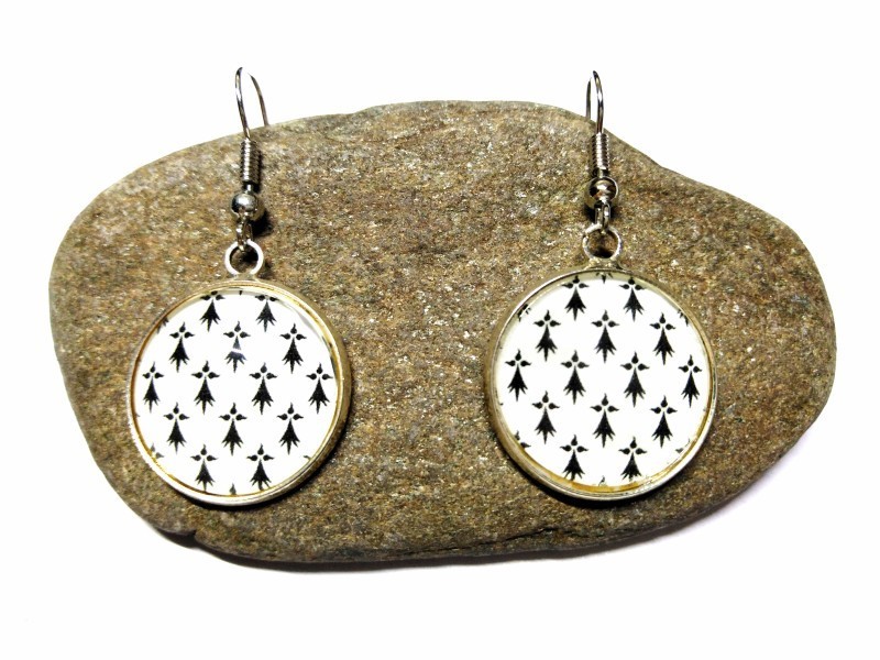 Silver Earrings, Brittany coat of arms pendant ermine