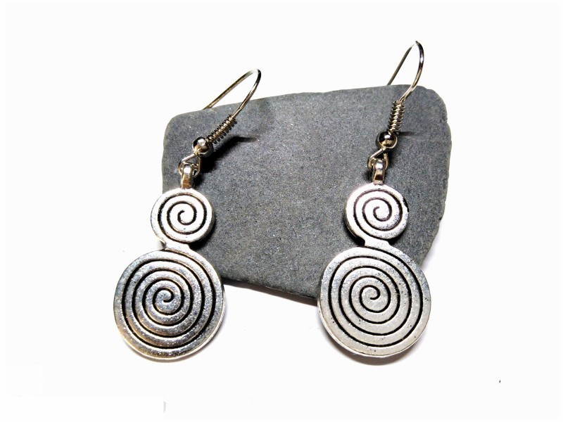 Boucles d'oreilles crochet argent, pendentif Double spirale celtique argent