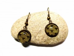 Bronze Earrings, Seigaiha (Japanese) pendant