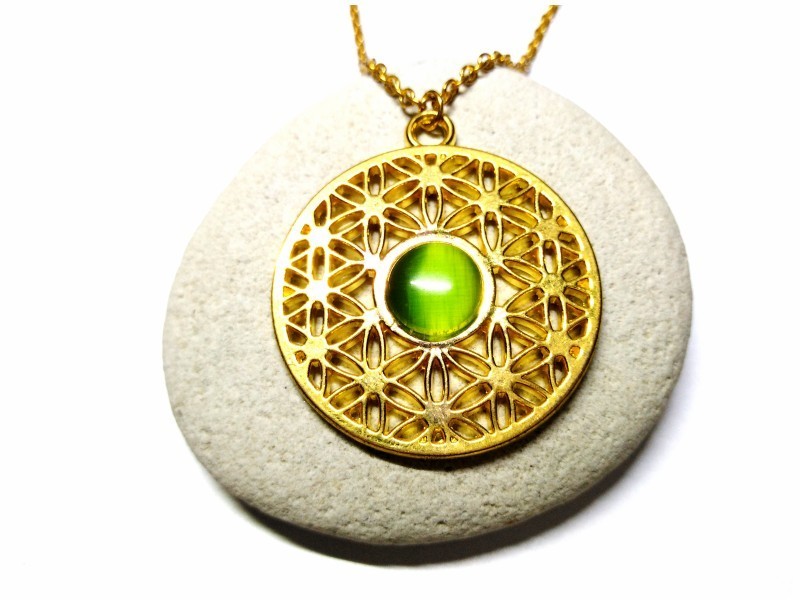 Gold Necklace, Flower of life golden pendant spirituality jewel sacred geometry design jewels bohochic jewelry energy