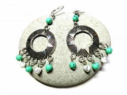 Silver lever back Earrings, Turquoise Boho-chic pendant