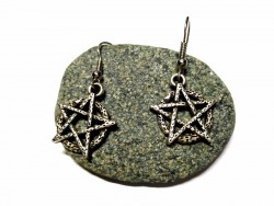 Silver Earrings, silver Circle pentagram in knotwork pendant