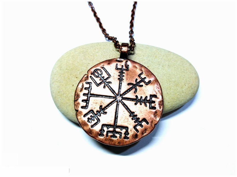 Copper Necklace, copper Viking compass rose Vegvísir pendant