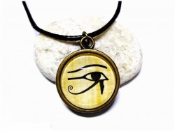 Black Necklace, black on papyrus Egypt Eye of Horus antique bronze pendant