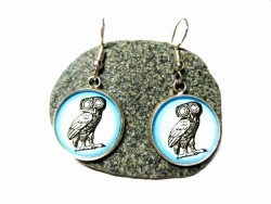 Silver Earrings, Greece Athena's owl pendant