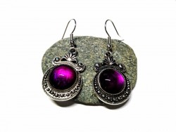 Silver Earrings, Gothic Metallic violet pendant