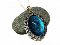 Silver Gothic Necklace, blue Metal dark blue silver pendant