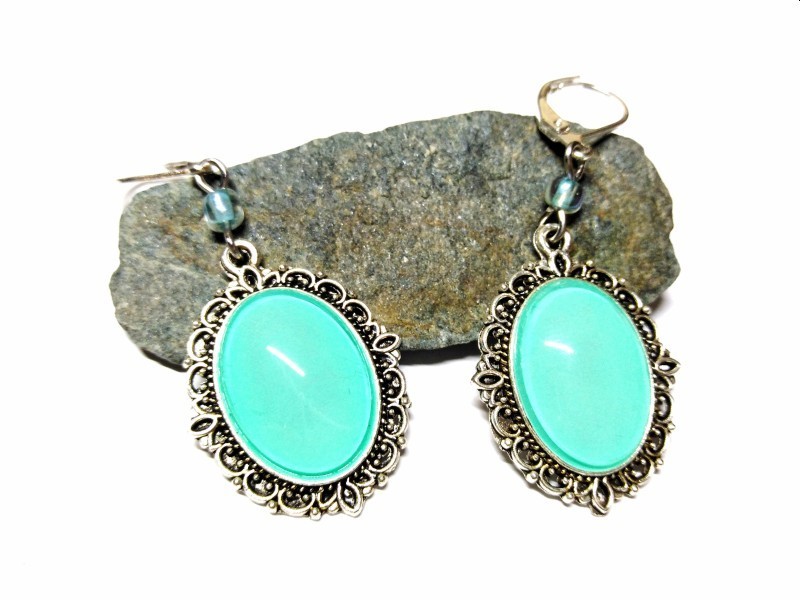 Silver Earrings, Turquoise pendant