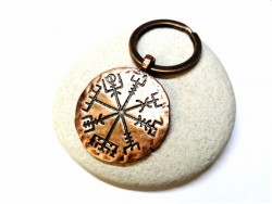 Copper Key ring Viking Vegvísir Viking jewel  jewels compass rose runes magic staff pagan norse man jewelry