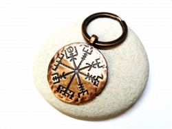 Porte-clés viking Vegvísir cuivre bijou nordique accessoire bijoux boussole rune magie unique paganisme Wicca