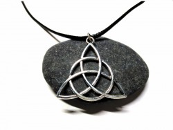 Black Necklace, silver Celtic Trinity knot pendant