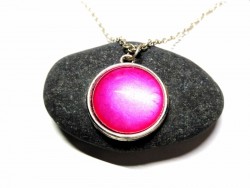 Silver Necklace, Gothik Metal girly pink silver pendant