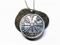 Collier + pendentif viking Vegvísir bijou viking argent bijoux rose des vents boussole rune magie bâton paganisme nordique