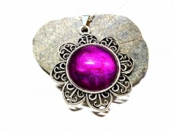 Silver Necklace, Metal violet silver Gothic pendant