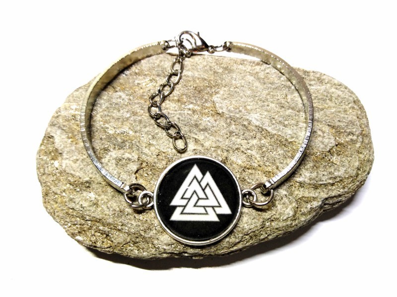 Bracelet argent Valknut viking noir, bijou nordique nœud Odin scandinave valhalla triquètre, pour femme ado adolescente