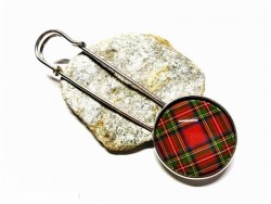 Broche à kilt argent, motif Tartan Royal Stewart-Stuart n°2 (Cabochon verre rond Ø25mm) Écosse