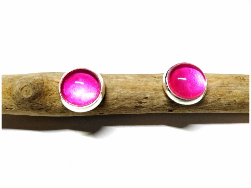 Silver Earrings, Metallic pink
