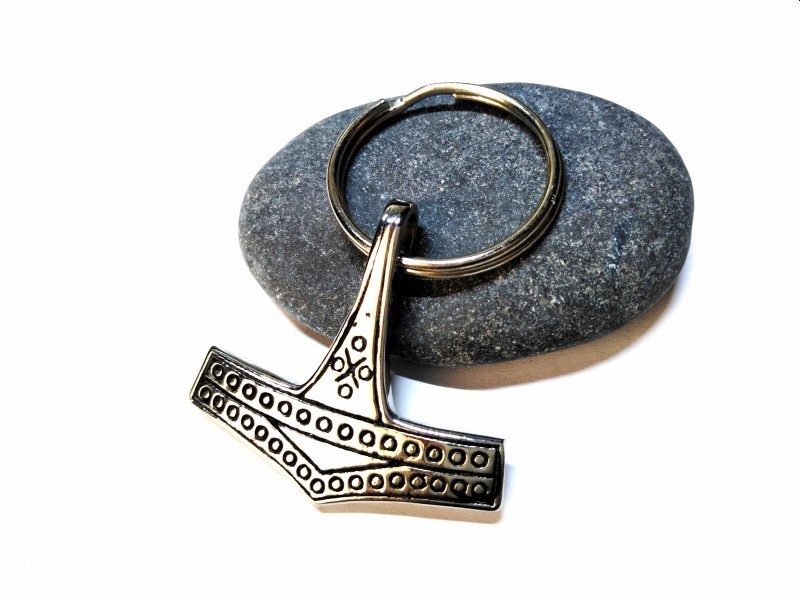 Silver Key ring, silver Viking Mjöllnir / Thor's Hammer charm