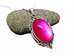 Necklace & Metallic pink Silver pendant, hand-painted jewel Gothic Victorian style fashion chic gesmtone for date outfit