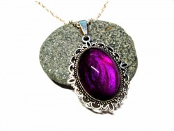 Silver Necklace, Metallic violet Silver pendant, hand-painted jewel medieval or vintage Gothic style for date night outfit