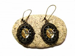 Boucles d'oreilles bronze, pendentif bronze Steampunk horloge engrenage bijou femme tendance vintage