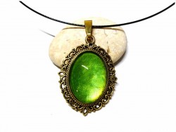 Black Necklace, Gothic or Victorian Metal green Gold pendant