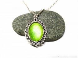 Silver Necklace, Metal green gothic or victorian Silver pendant