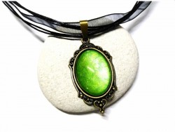 Black Necklace, Metal green gothic or victorian Bronze pendant