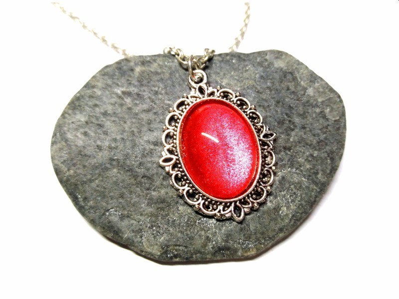 Silver Necklace, Gothic or Victorian Metal red Silver pendant