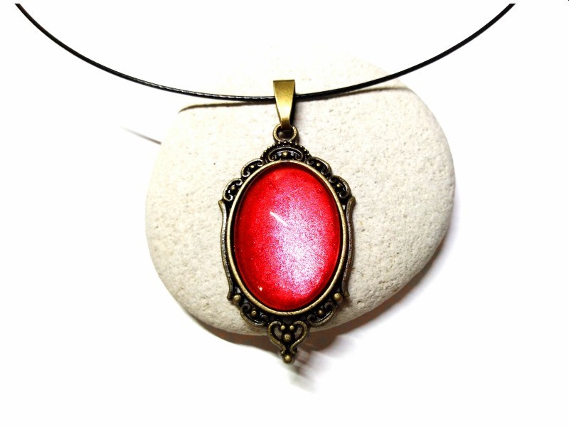 Black Necklace, Metal red Gothic Bronze pendant