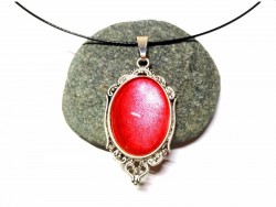 Black Necklace, Metal red Gothic Silver pendant
