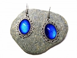 Boucles d'oreilles argent, pendentif argent Bleu métallisé gothique ou victorien