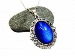 Silver Necklace, Metal blue Gothic Silver pendant