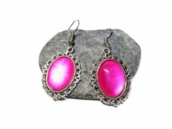 Silver Earrings, Metallic pink Gothic Silver pendant