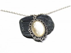Silver Necklace, Pearly white Gothic Silver pendant