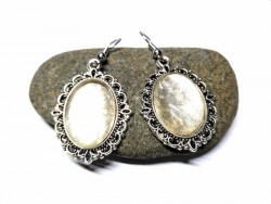 Silver Earrings, Pearl white Gothic or Victorian Silver pendant