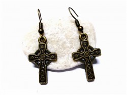 Bronze hook Earrings, bronze Celtic cross pendant