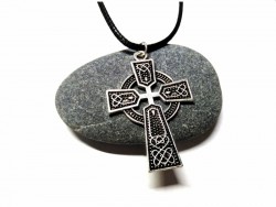 Black Necklace, silver Celtic cross pendant