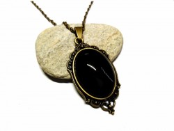 Bronze (link chain) Necklace, Matte black Bronze pendant, hand-painted jewel Gothic or Victorian style