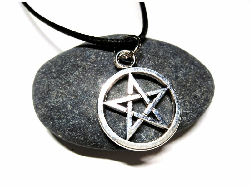 Black (Braided cotton necklace) Necklace, Pentagram in knotwork silver pendant paganism jewel wicca