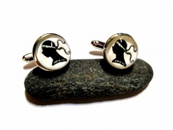 Silver Cufflinks, Corsica coat of arms pattern black on white, glass cabochon, fashion accessory, heraldry jewel