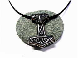 Collier noir, pendentif viking Mjöllnir / Marteau de Thor argent bijou homme