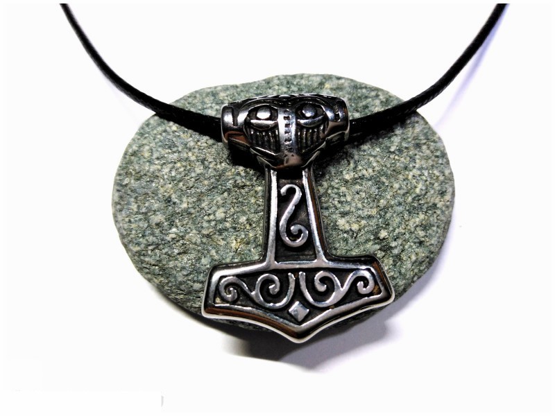Collier noir, pendentif viking Mjöllnir / Marteau de Thor argent Collier noir, pendentif viking Mjöllnir / Marteau de Thor argent