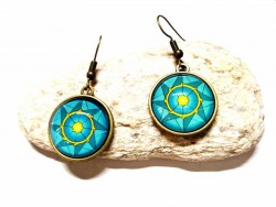 Bronze Earrings, Turquoise Compass rose antique bronze pendant sea jewel earring boho chic aesthetic ancient art