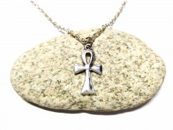 Silver (3x2 mm link chain) Necklace, Ankh / Cross of Life silver pendant Egypt jewel