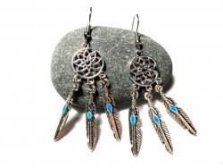 Boucles d'oreilles argent, pendentifs Attrape-rêve bijou attrape-rêves bijoux boho hippie chic bohochic ethnique amérindien turquoise