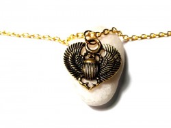 Scarabée solaire égyptien, bijou Égypte antique, collier + pendentif doré, grosse chaîne