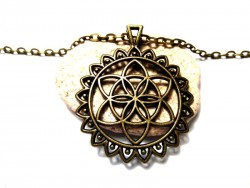 Bronze Necklace, Ornamented seed of life bronze pendant spirituality jewel sacred geometry design jewels bohochic jewelry energy