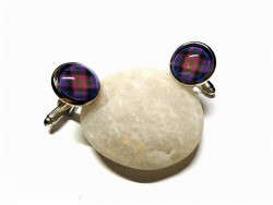 Silver Cufflinks, Pride of Scotland Tartan pattern blue & pink, fashion accessory, tartan jewel Scottish plaid fabric